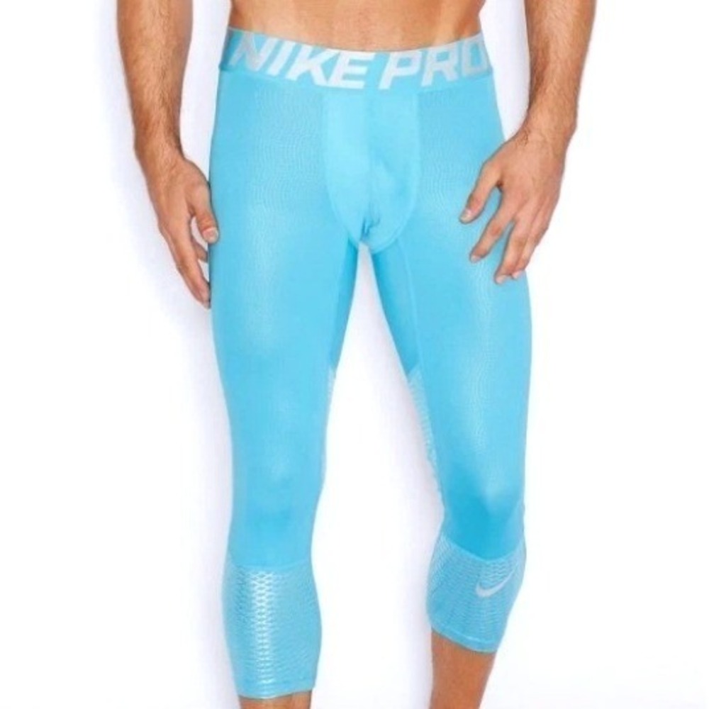 NIKE Mens XXL Blue Pro Hypercool Max Training Tights Compression Performance 3/4